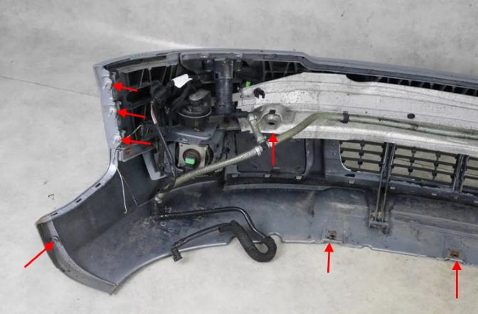 puntos de fijación del parachoques delantero Audi A4 B6 (2000-2006)