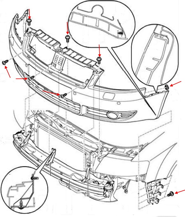 Esquema de montaje del parachoques delantero Audi A4 B6 (2000-2006) Cabriolet