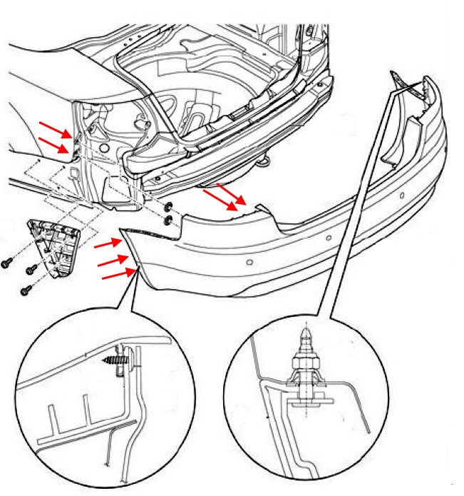 Esquema de montaje del parachoques trasero Audi A4 B6 (2000-2006)