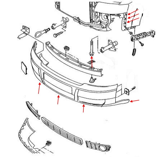 Esquema de montaje del parachoques delantero Audi A4 B6 (2000-2006)