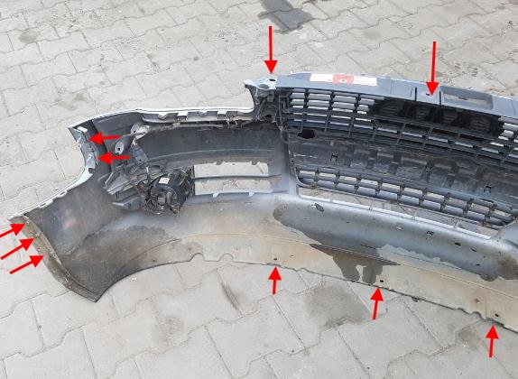 puntos de fijación del parachoques delantero Audi A4 B7 (2004-2009)