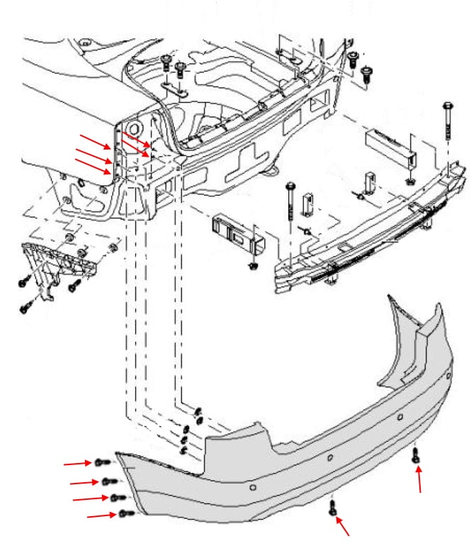 Esquema de montaje parachoques trasero Audi A4 B7 (2004-2009)