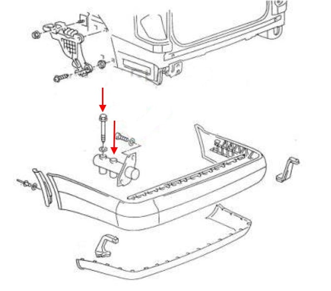 Esquema de montaje del parachoques trasero Audi A6 I C4 (1994-1997)