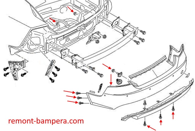 Esquema de montaje del parachoques trasero Audi A7 I 4G (2010-2018)