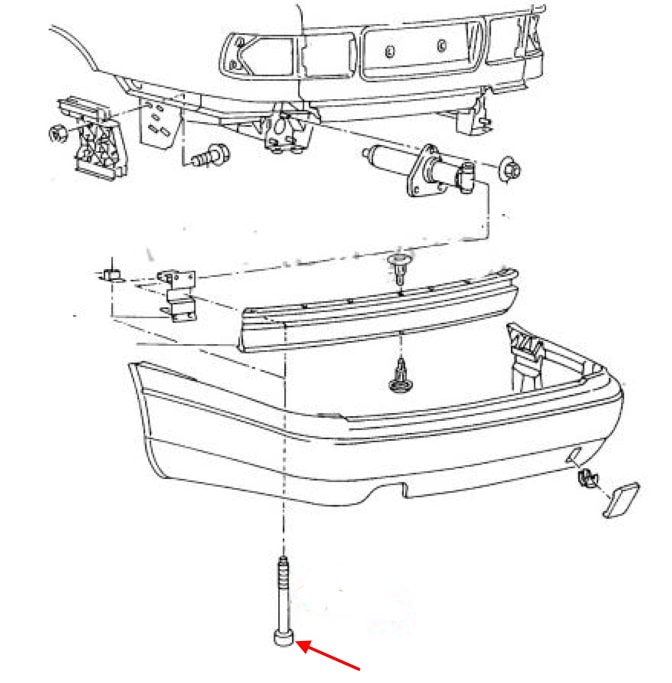 Esquema de montaje del parachoques trasero Audi A8 I D2 (1994-2002)