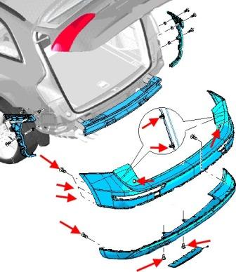 schema montaggio paraurti posteriore Audi Q5 I 8R (2008-2017)