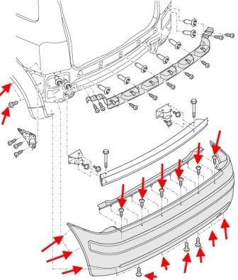 esquema de montaje del parachoques trasero AUDI A2