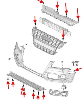 schéma de fixation pare-chocs avant AUDI A4 B8