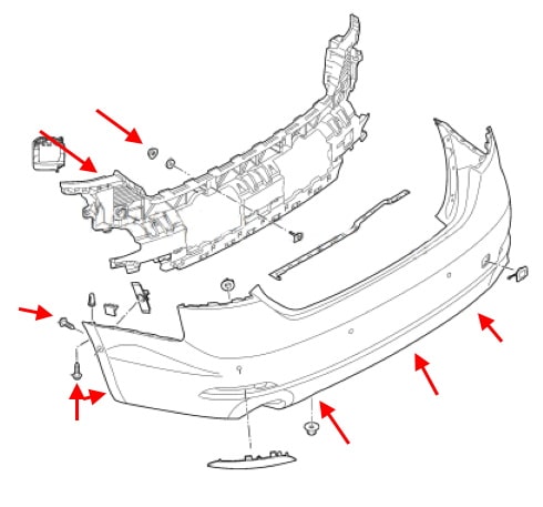 Diagrama de montaje del parachoques trasero para Audi A5 II (2016+)