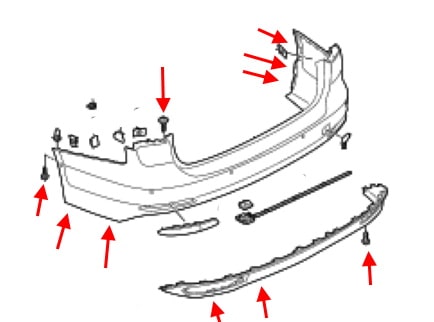 Schéma de fixation du pare-chocs arrière Audi A6 C8