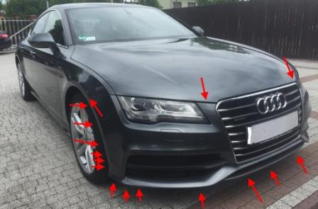 puntos de fijación del parachoques delantero Audi A7 I 4G (2010-2018)