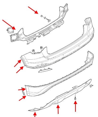 Schéma de montage du pare-chocs arrière Audi Q2