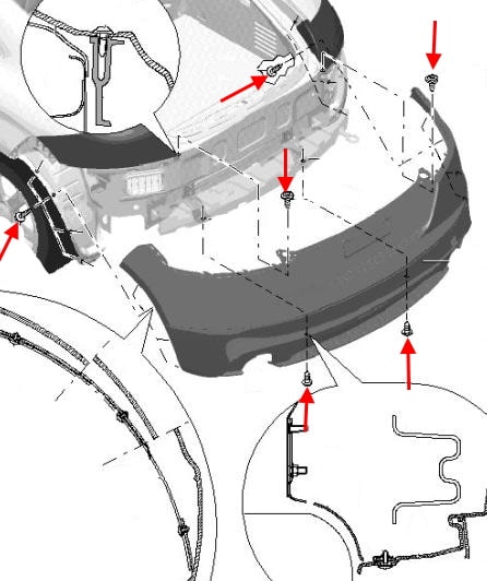 Schéma de montage du pare-chocs arrière pour Audi TT 8J (2006-2014)