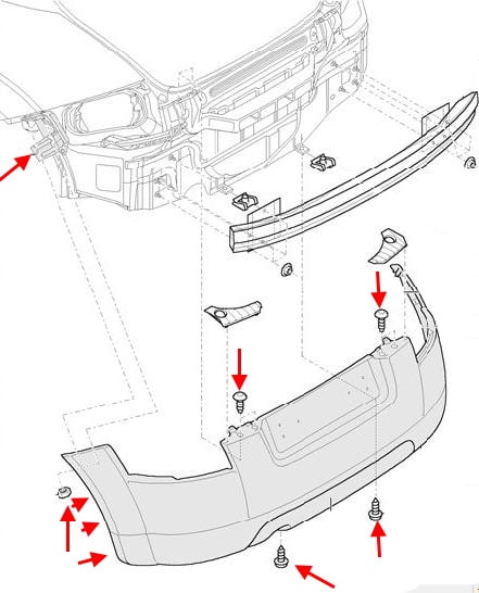 Schéma de montage du pare-chocs arrière pour Audi TT 8N (1998-2006)