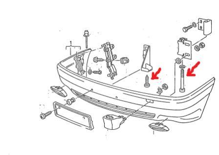 schéma de fixation pare-chocs avant AUDI 80 B4