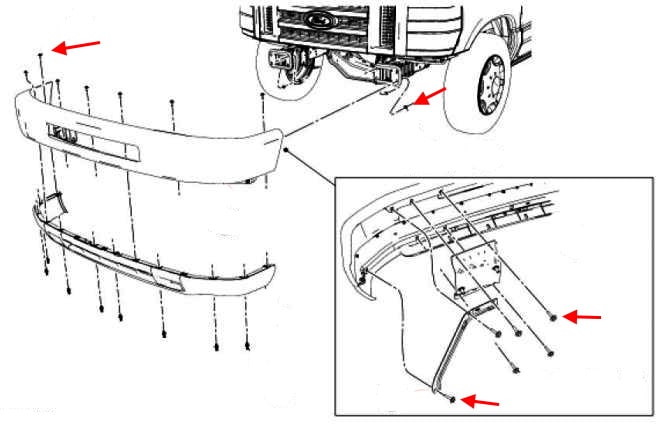 Ford Econoline (E-Series) Frontstoßstangen-Montagediagramm