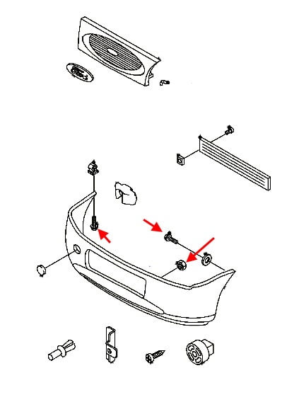 Montageschema der vorderen Stoßstange Ford Fiesta (1995-2002)