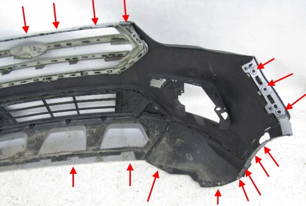 Befestigungspunkte der vorderen Stoßstange Ford Kuga (2011-2019)