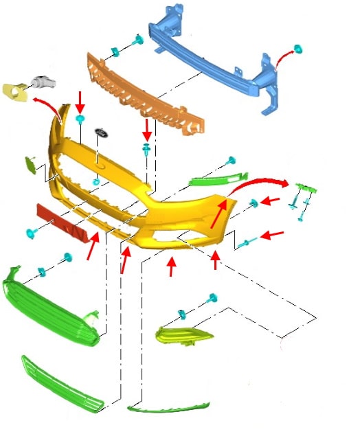 Montageschema Frontstoßstange Ford Mondeo Mk5 (2013-2019)