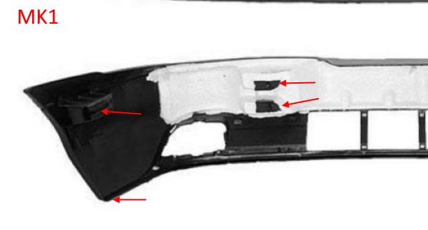 места крепления переднего бампера Ford Mondeo Mk1