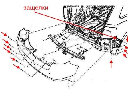 Montageplan für die hintere Stoßstange des Ford Edge 1 (2006-2014)