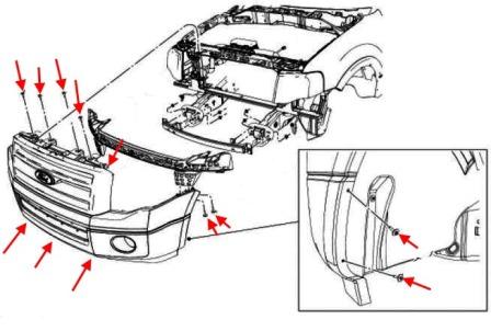 Montageplan für die vordere Stoßstange des Ford Expedition III (nach 2007)