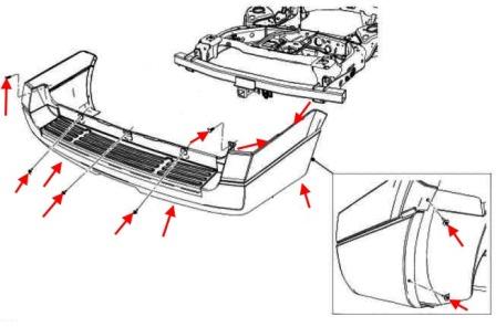 Montageplan für die hintere Stoßstange des Ford Expedition III (nach 2007)