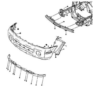 Montageplan der vorderen Stoßstange Ford Explorer III (2002-2005)