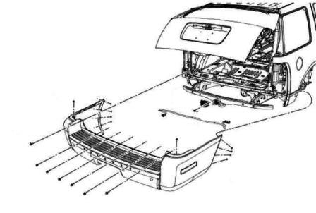 Montageplan für die hintere Stoßstange des Ford Explorer IV (2006-2010)