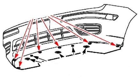 Montageplan für vordere Stoßstange Ford Focus 1 (1998-2005)