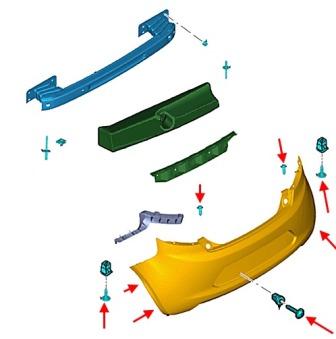 Montageplan für die hintere Stoßstange des Ford Ka (2008-2016)