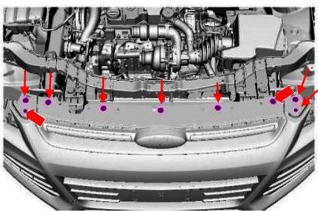 схема крепления переднего бампера Ford Kuga 