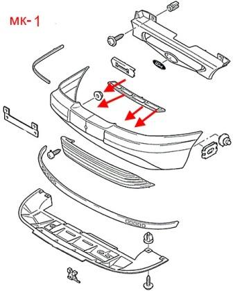 схема крепления переднего бампера Ford Mondeo Mk1