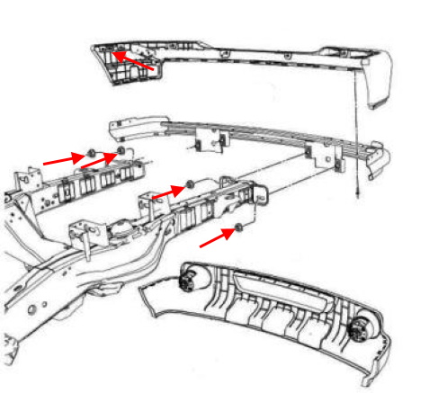 Montageplan für vordere Stoßstange Ford Ranger (2007-2011)