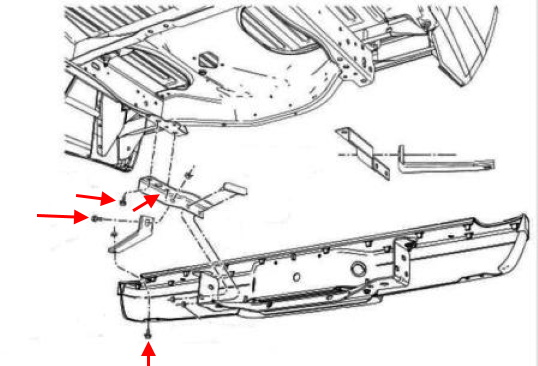Ford Ranger Heckstoßstangen-Montageschema (2007-2011)