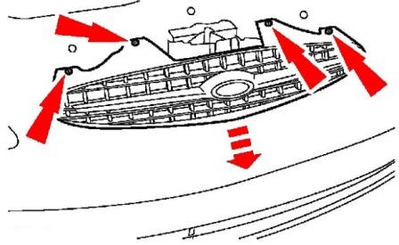 Montageplan für den Kühlergrill des Ford Taurus (2000–2007)