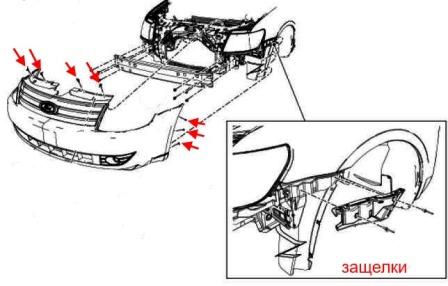 Montageplan für vordere Stoßstange Ford Taurus (2007-2009)