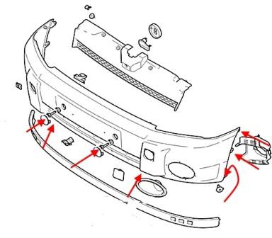 Ford Tourneo / Transit Connect Montageplan für die vordere Stoßstange (2002-2013)