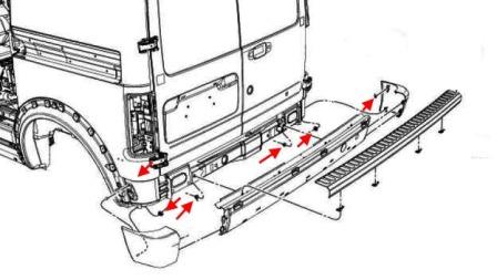 Ford Tourneo / Transit Connect Montageplan für die hintere Stoßstange (2002-2013)