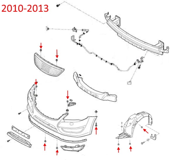 Front bumper mounting scheme Kia Cadenza / K7 I (VG) (2010-2016)