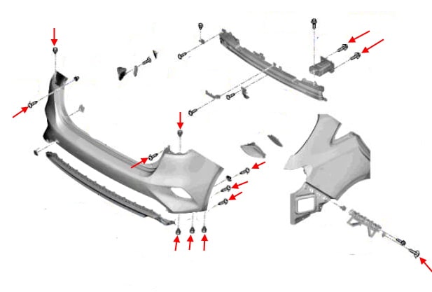 Mounting scheme rear bumper KIA Ceed III CD (2018+)