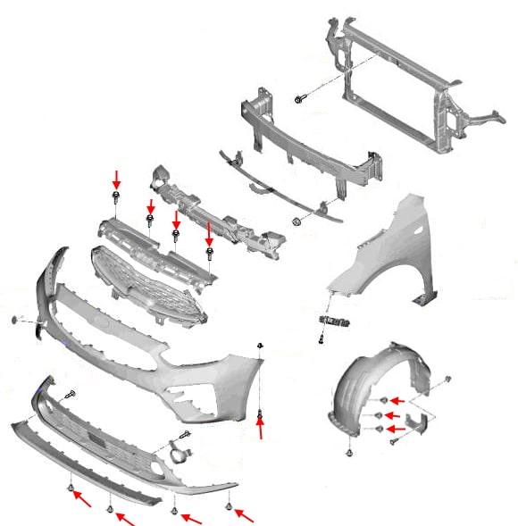 Front bumper mounting scheme KIA Cerato IV / Forte III BD (2018+)