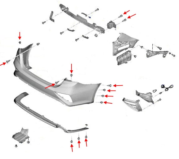 Rear bumper mounting scheme KIA Cerato IV / Forte III BD (2018+)