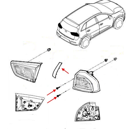 Esquema de montaje de la luz trasera de Kia Niro I (DE) (2017-2022)