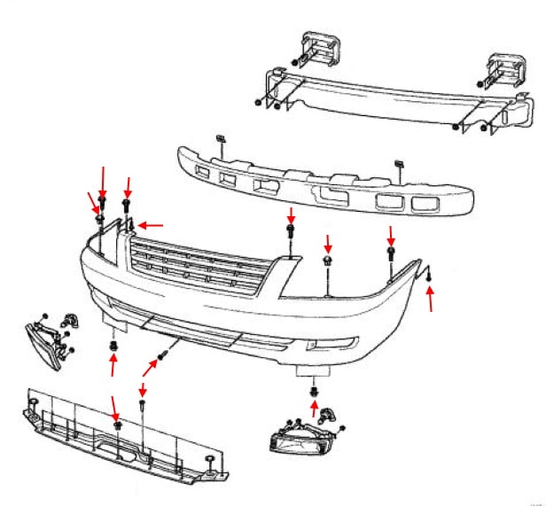 Front bumper mounting scheme KIA Optima / Magentis (2000-2003)