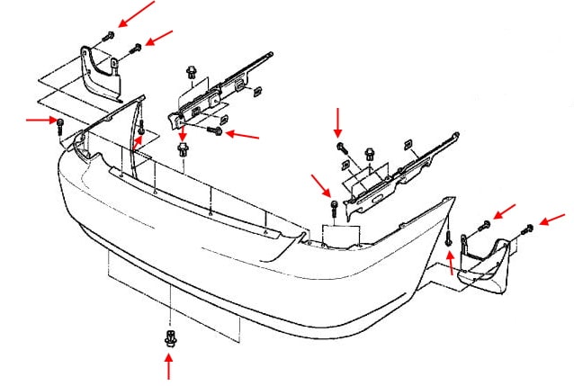 Rear bumper mounting scheme KIA Optima / Magentis (2000-2005)