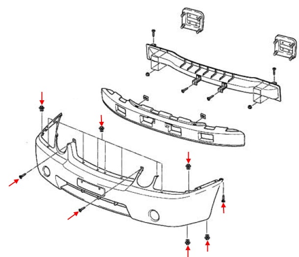 Front bumper mounting scheme KIA Optima / Magentis (2003-2005)