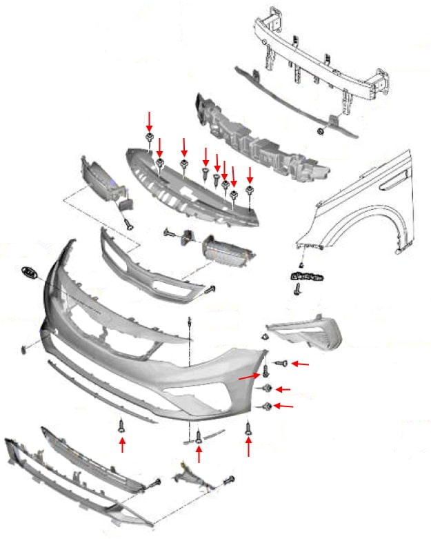 Front bumper mounting scheme KIA Optima IV / K5 JF (2015-2020)