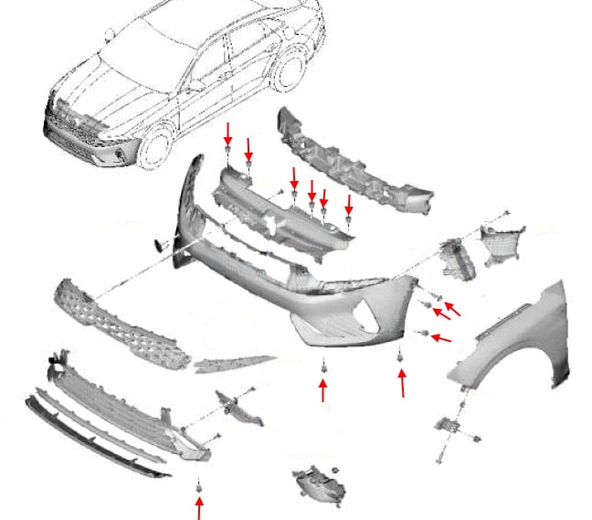 Front bumper mounting scheme KIA K5 DL3 / Optima V (2021+)