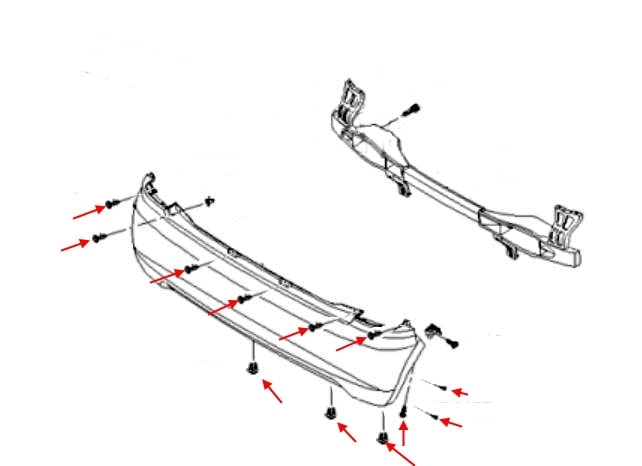 Esquema de montaje del parachoques trasero Kia Picanto / Morning I (SA) (2004-2010)
